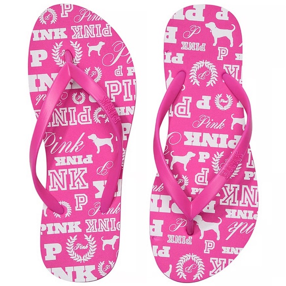 🩴 PINK Victoria's Secret Logo Flip Flops Size 8 NWT - Picture 2 of 8